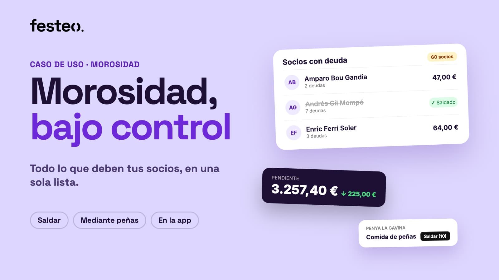 Portada: Morosidad, bajo control. La lista de socios con deuda con una deuda ya saldada, el total pendiente bajando y la deuda de una peña por la comida de peñas