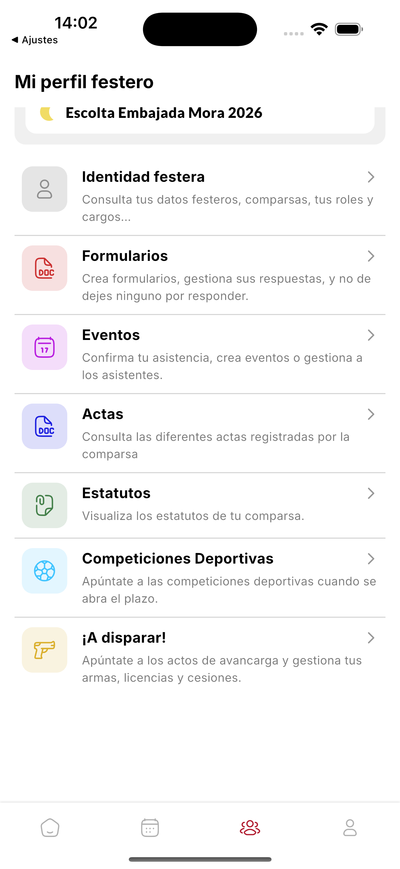 Mi perfil festero con la opción ¡A disparar!
