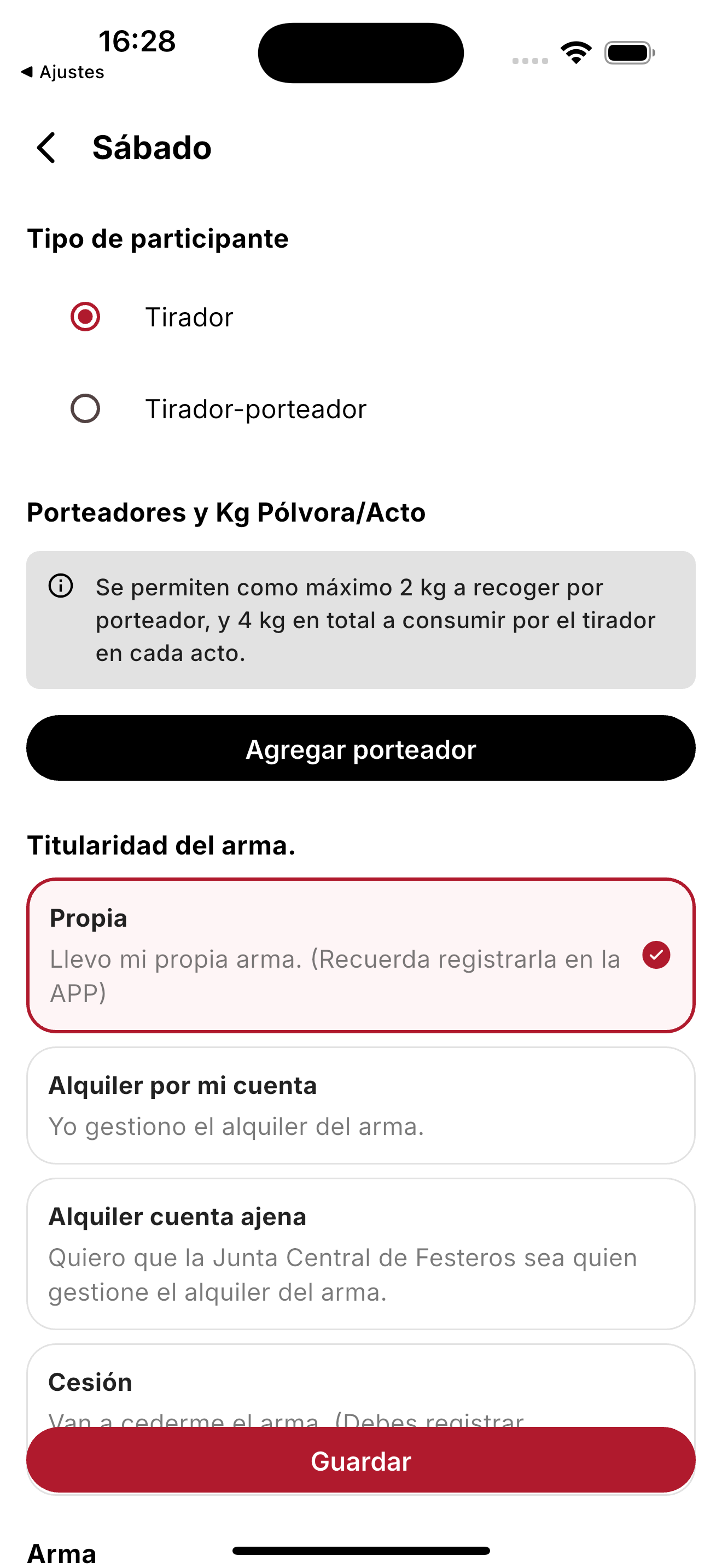 Pantalla para apuntarse a un acto