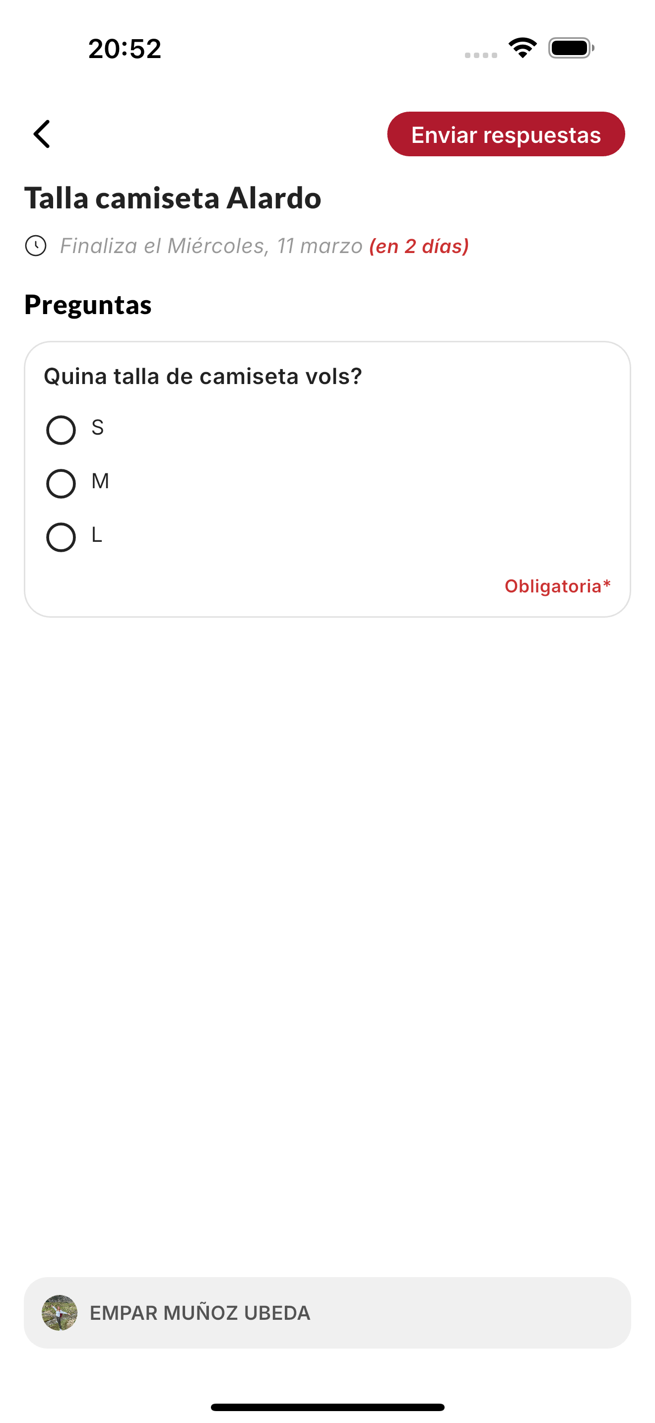 Pantalla para responder un formulario en la app