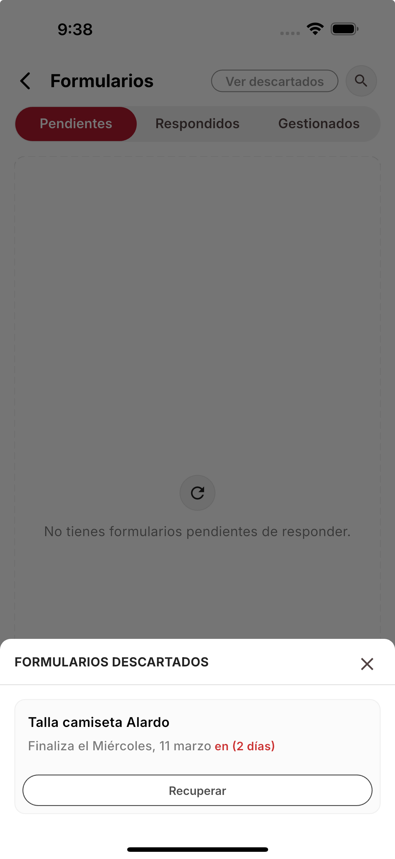 Opción de descartar un formulario en la app