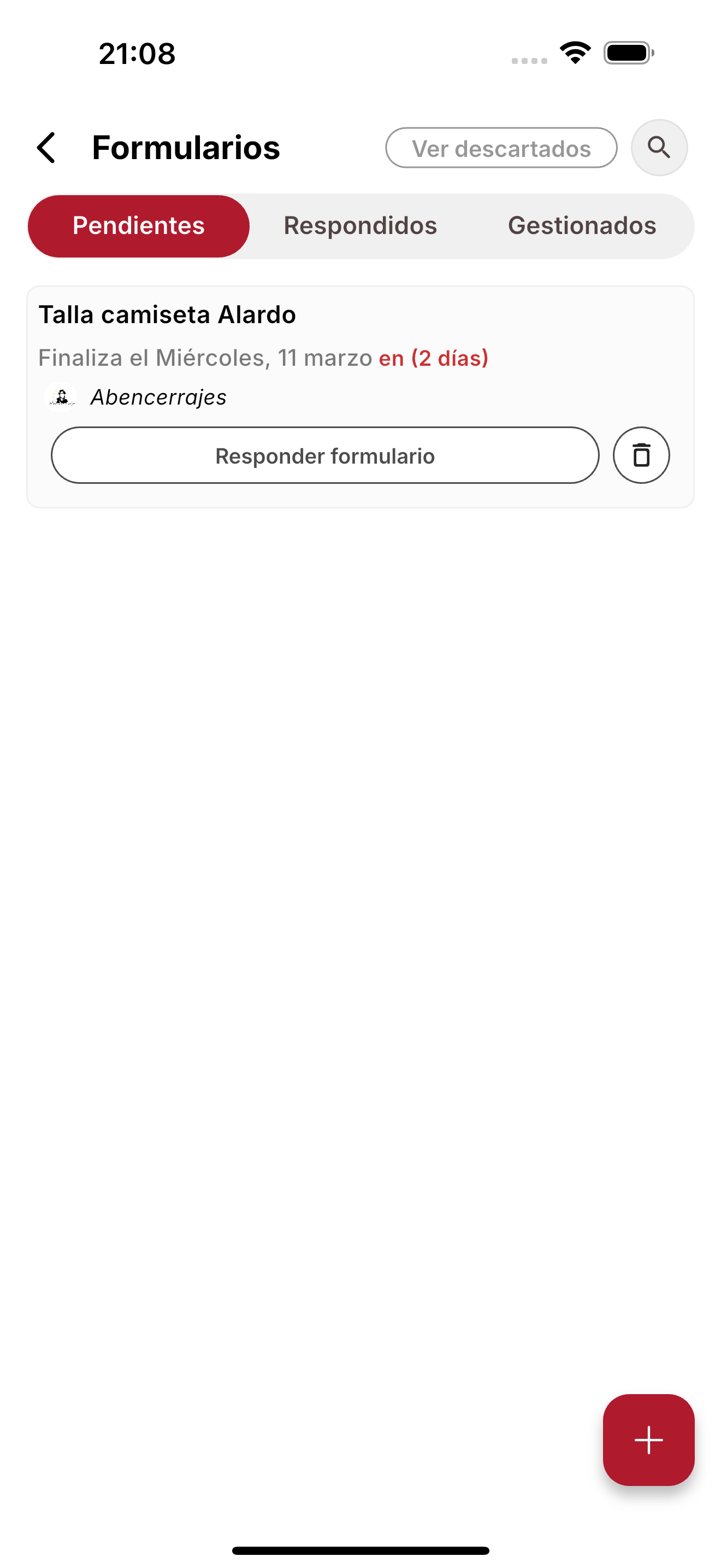 Listado de formularios en el back office