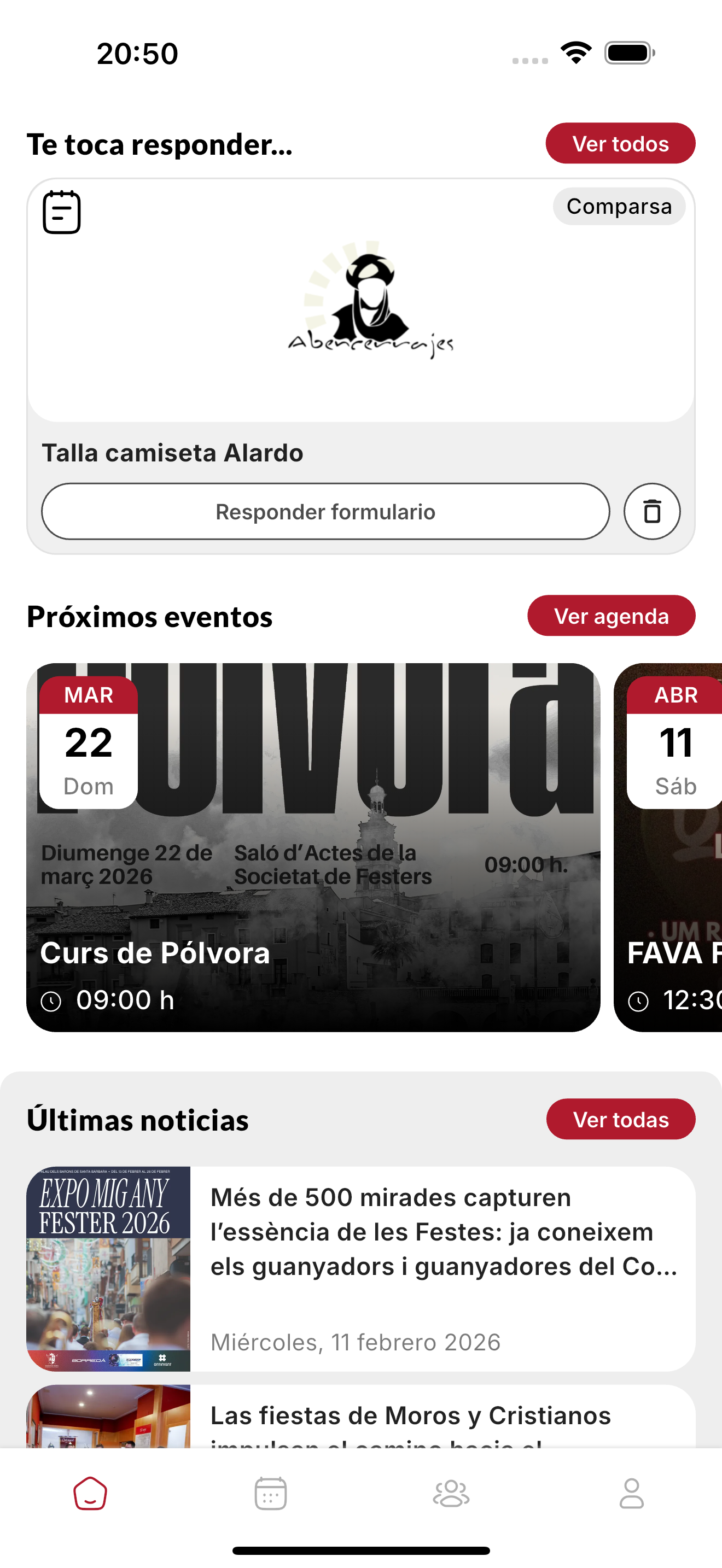 Formularios pendientes en la pantalla de inicio (Home)