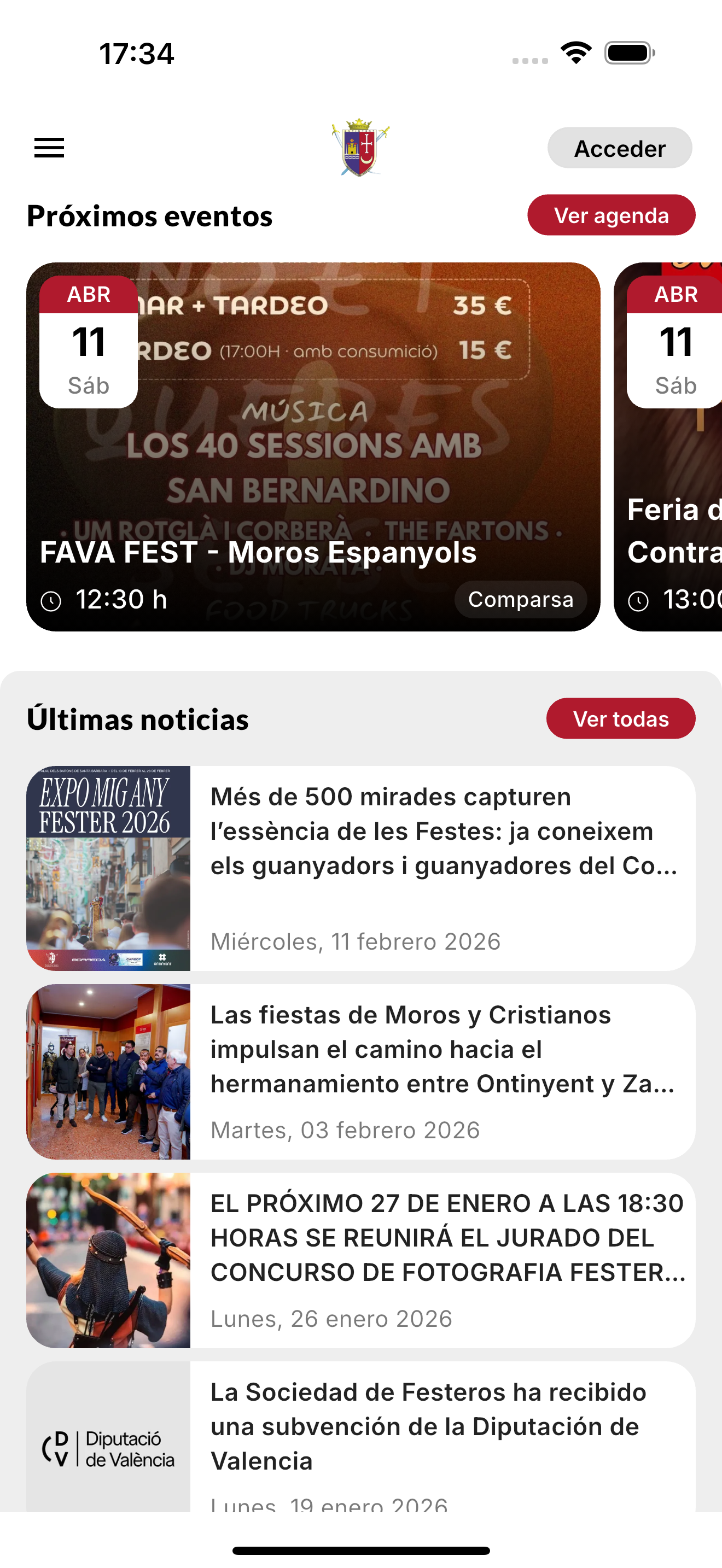 Pantalla de inicio de la app