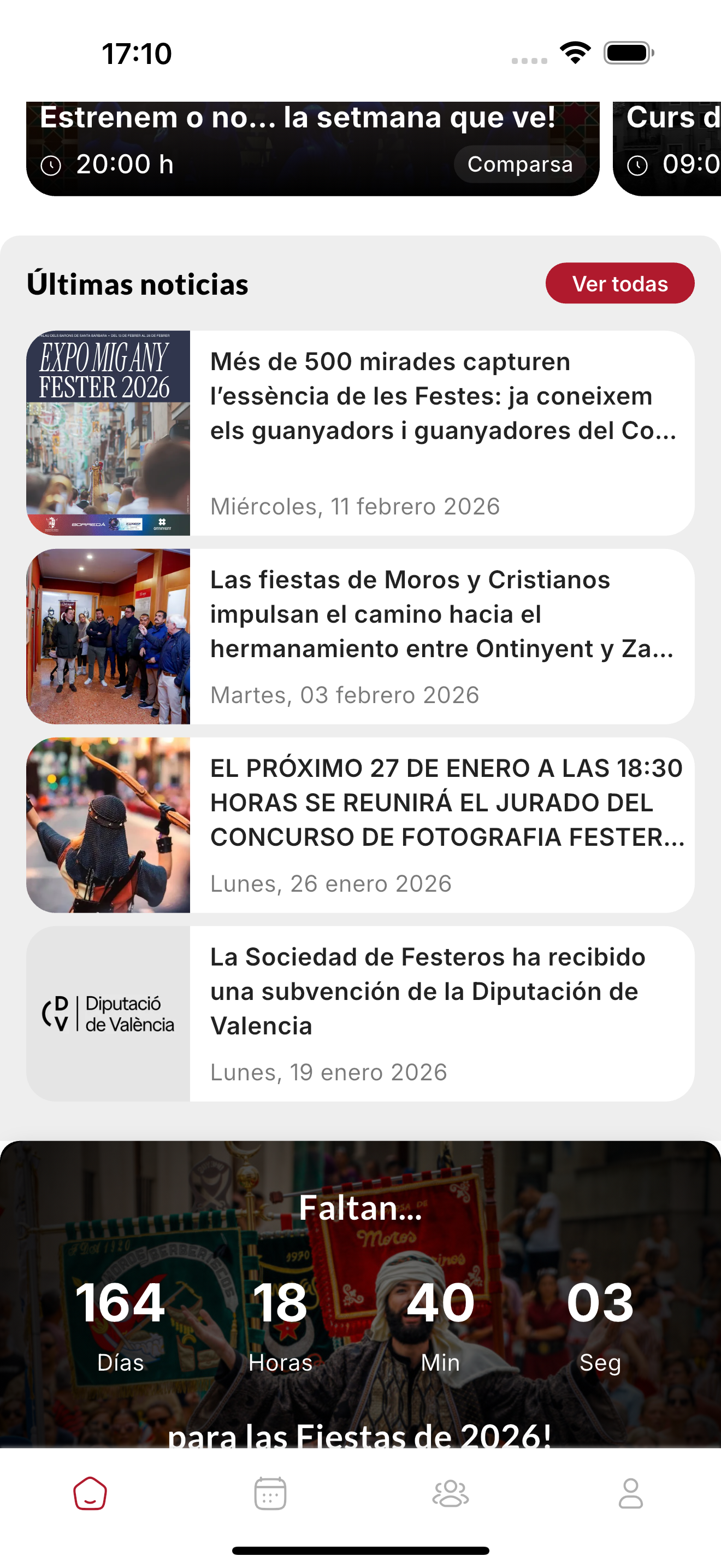 Listado de noticias en la app