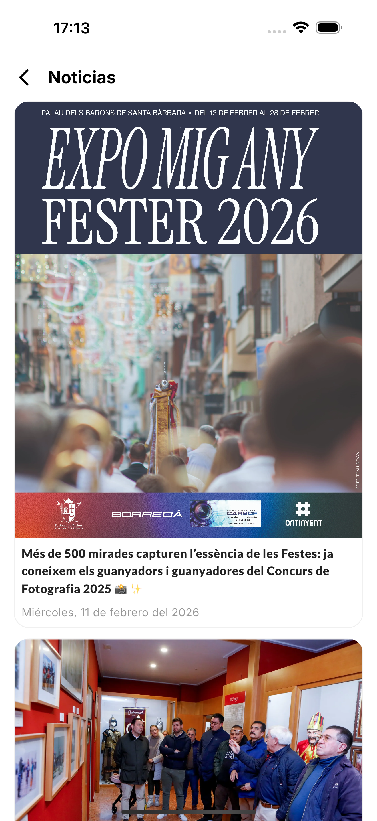 Listado de noticias en la app