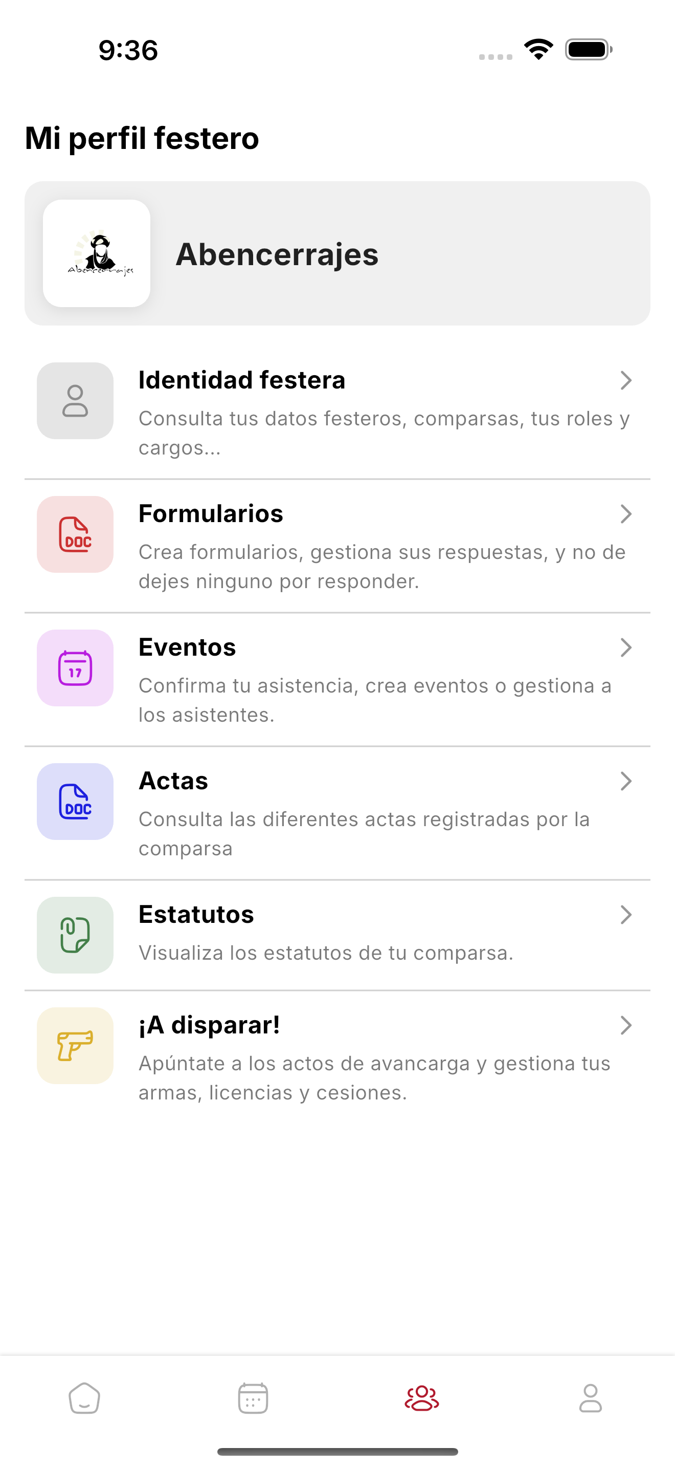 Listado de formularios en la app con pestañas